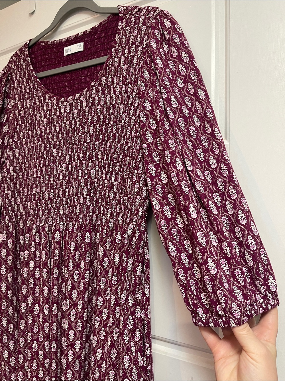 croft & barrow Burgundy Paisley Smocked Midi Dress - Picture 4 of 7